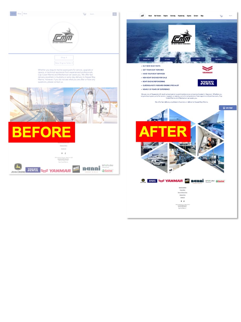 Case Study: Marine Business SEO Case Study photo Website for a maring business before and after comparison home page