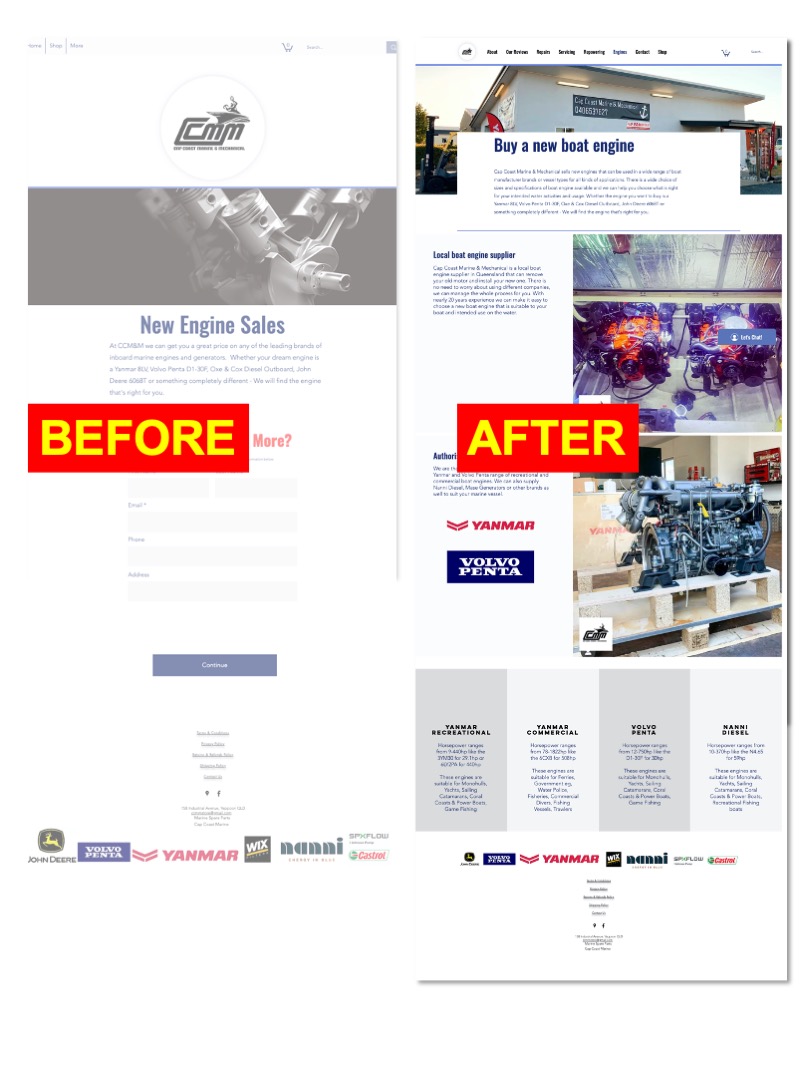 Case Study: Marine Business SEO Case Study photo Website for a maring business before and after comparison service page