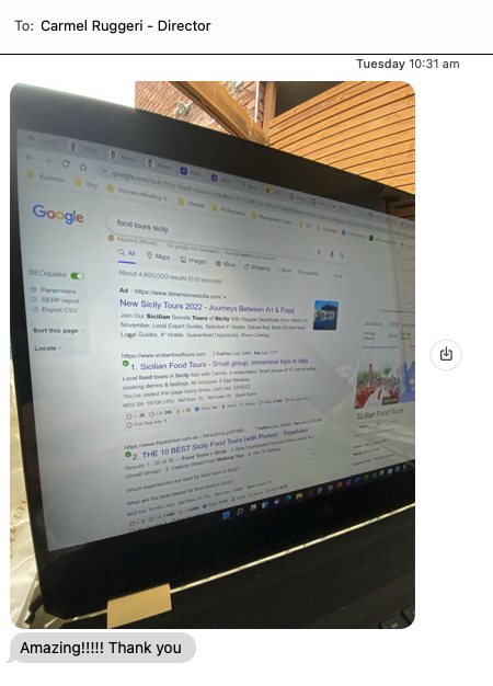 Carmel's client review screenshot of their website 1st page of Google
