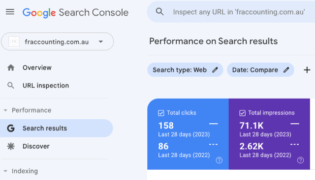 Case Study: Accountant organic growth website SEO photo Accountant website marketing case study 2023 vs 2022 organic search improvements