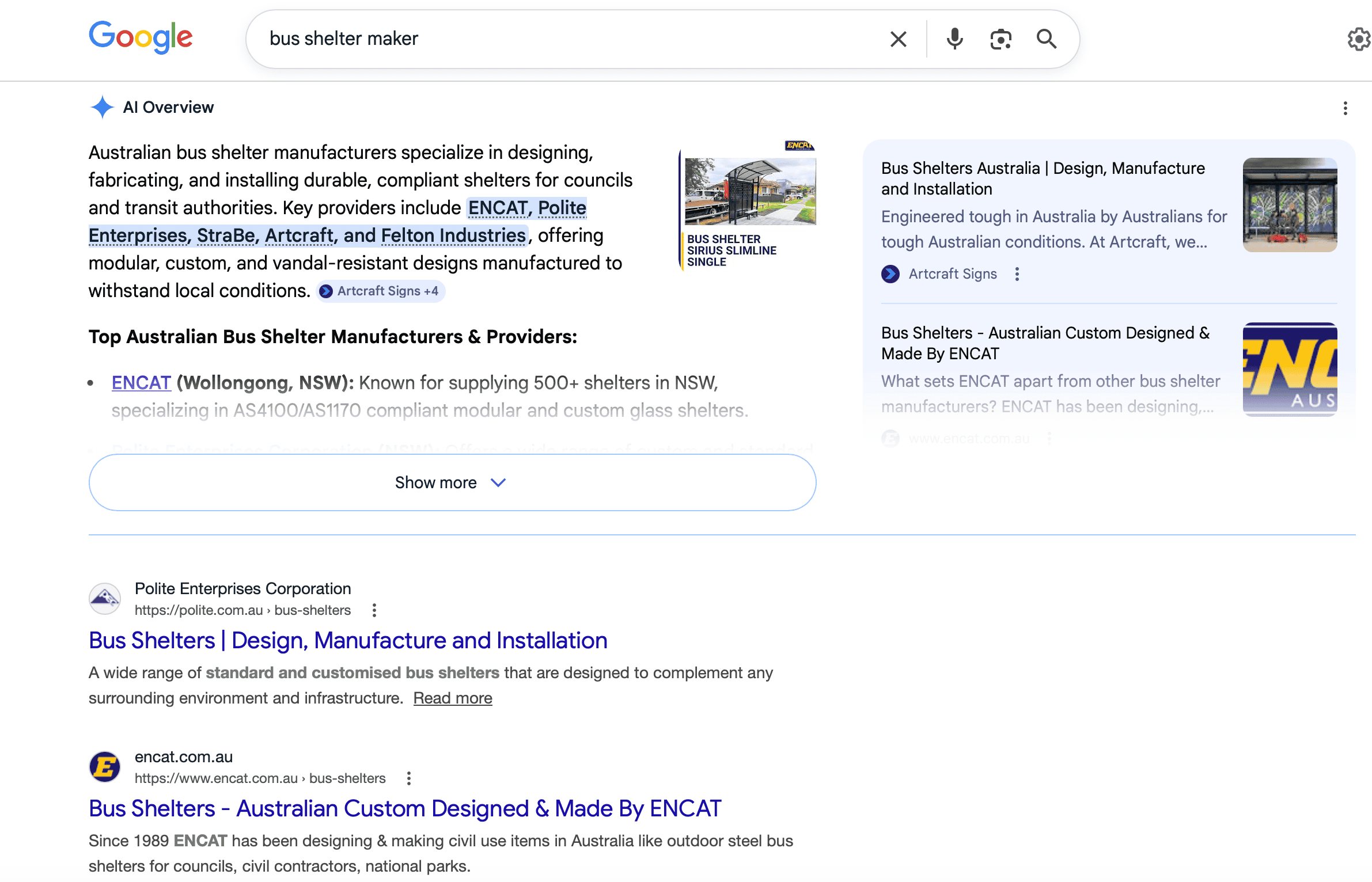Case Study: Better content delivers B2B leads quickly photo Civil manufacturer case study Google SERP & Ai Overview first position screenshot