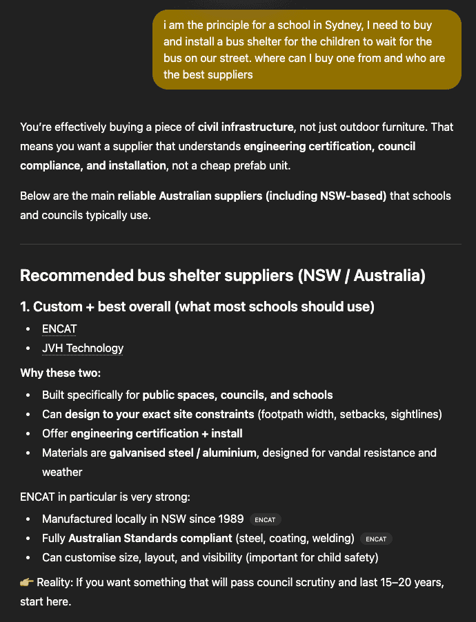 Case Study: Better content delivers B2B leads quickly photo Civil manufacturer case study screenshot of Ai citation