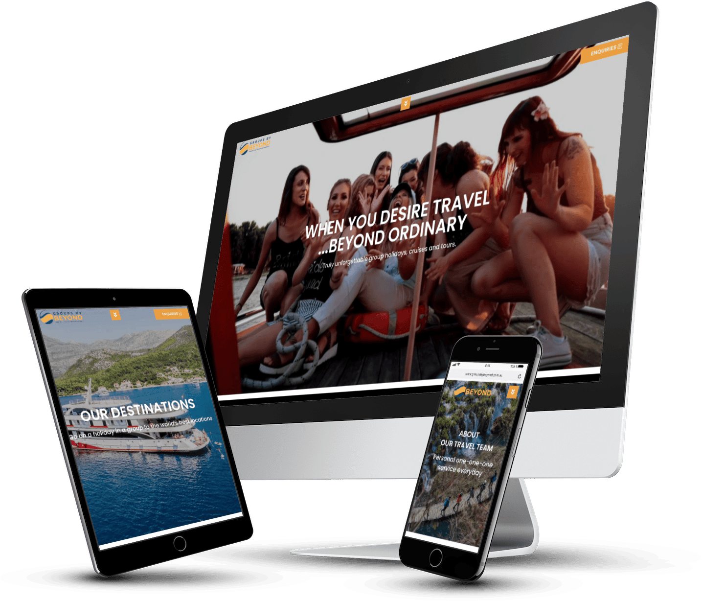 Case Study: Travel agent website with multiple strategies photo Travel website seo case study screenshot of website displayed on screen sizes