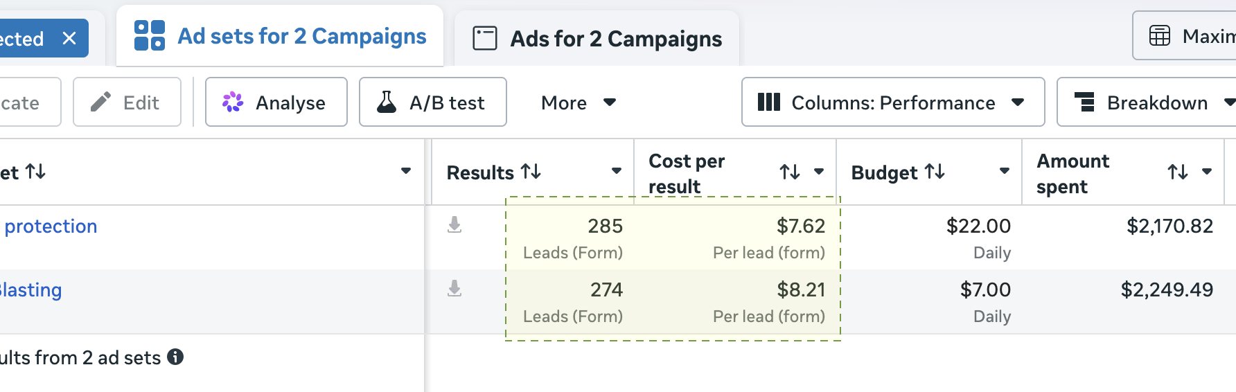 Case Study: 800 leads in 123 days with Ads + SEO + Content photo Meta Ads screenshot for automotive service Facebook & Instagram lead generation