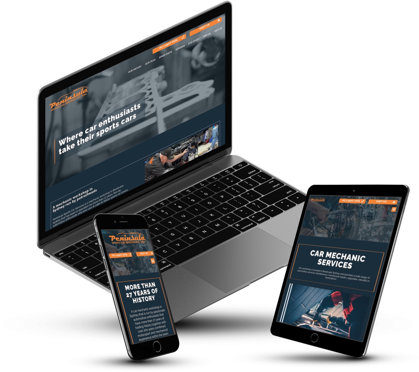 Case Study: Classic car mechanic website with 290+ enquiries photo Classic car mechanic website displayed on multiple devices