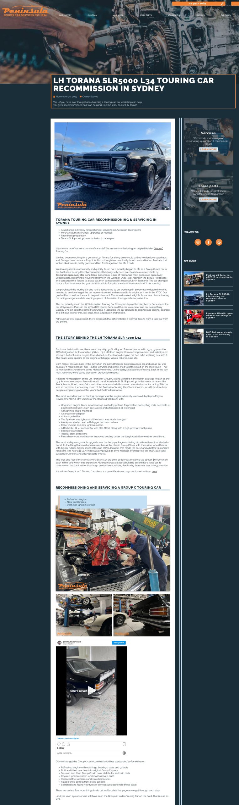 Case Study: Classic car mechanic website with 290+ enquiries photo Screenshot of website content created for a classic car mechanic website